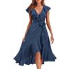 shownicer Vestiti Donna Elegante Vestiti con Spacco Estivi Vestito al Ginocchio Scollo a V Manica Corta Abito Casual Vestiti da Sera Cerimonia Cocktail A Blu4 XL