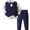 FEESHOW Bambini Bimbo Completo Elegante Per Bambini Set Da Gentiluomo Farfalla Camicia A Maniche Lunghe Gilet Pantaloni Set Per Matrimonio Battesimo Festa Outfit Blu navy 2-3 anni
