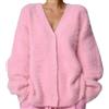 LIEROLYE Cardigan In Maglia Pelosa Da Donna, Maglioni Con Scollo A V Aperti Sul Davanti E Abbottonati, Maglione Casual Ampio Con Spalle Scese(Pink,XL)