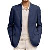 Generisch Sakko - Giacca da uomo, vestibilità normale, in lino, casual, da lavoro, con 1 bottone, leggera, tinta unita, per sport, stile britannico, elegante, per ufficio, feste, matrimoni, Blu marino, XL