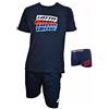 Lotto Completo Uomo Sportivo - T-Shirt + Pantaloncino + Boxer - Completo Uomo Estivo in Cotone - Pigiama Uomo Corto Estivo - Pigiama Uomo Estivo (1126 Blu + Boxer, M)