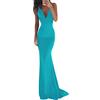 Minetom Donna Vestiti Lungo Sexy Senza Maniche Vestito da Cerimonia Abito da Sera Partito Scollo a V Senza Schienale Maxi Abiti Azzurro XS
