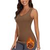 WOWENY Canottiera termica da donna, calda, basic, top da donna, con scollo a U, biancheria intima termica, senza maniche, marrone, M
