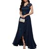 Bbonlinedress Abito da Sera Elegante per Matrimonio Scollatura a V Pizzo Chiffon Hi-Lo Damigella d'Onore Partito Prom Dress Long