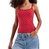 MKLQLS Top da Donna a Canotta con Spalline Sottili a Pois Rossi E Bianchi,Corto Estivo Aderente con Scollo a U,Elasticizzato Senza Maniche per Tutti I Giorni,Rosso,Taglia XS
