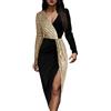 Generisch Abito casual da donna, maglione autunnale, elegante, vestito invernale da donna, in due colori, nero, oro, stile nazionale, vita alta, tinta unita, gonna media, a maniche lunghe, gold, L