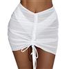 FDEETY Pareo Donna Mare Beach Wrap Sarong Costume da Bagno Semi-Trasparente Bikini Wraps Chiffon Coulisse Increspato Cover Up Gonna Corta