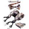 HISDERN Bretelle Uomo Eleganti Beige Plaid Regolabile 6 Clips di e Forma a Y Elastica Bretelle Papillon e Fazzoletto da Taschino Set da Uomo