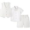LOLANTA 4PZ Completo Cerimonia Bambino, Ragazzi Paggetto Matrimoni Abito, Bambini Gentiluomo Estate Lino Gilet Pantaloncini Suit Set, Battesimo Prom Compleanno Partywear, Bianco, 8-9 Anni, 140