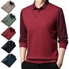 Generico Men's Faux Two Piece Striped Lapel Long-Sleeve Top, Business Casual Polo Top Knitted Sweater (Red,L)