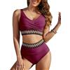 Vijamiy Costume Donna Due Pezzi Vita Alta Pancia Piatta Bikini Sexy Scollo a V Push Up Top Elastico a Righe Colorate Piscina Spiaggia Bikini Set(Rosso Porpora,M)