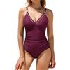 Vijamiy Costume Intero Contenitivo da Bagno Donna Costumi da Bagno Curvy Piscina Interi Push Up BeachwearScollo A V Mare Swimsuit for Women con Metallo Decorativo(Rosso Porpora,M)