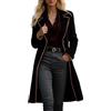 Generisch Cappotto in velluto da donna, lungo, aperto, tinta unita, vintage, stile casual, in lana, comodo, caldo, per le mezze stagioni, con colletto a risvolto, elegante giacca a vento, Nero , M