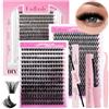 FADLASH Wispy Clusters - Set di 467 extension per ciglia e sigillanti, 40D-0.07D12-18 mm, 100D-0.07D8-16 mm, 243 + 224 pezzi)