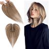 S-noilite Topper Capelli Umani per Donne, 14g Capelli Veri Frangetta Laterale, 27CM Frangia a S Fermaglio per Capello, Umani Toppers con 7x11CM Base in Pizzo per Diradati, Biondo Scuro/Castano Medio