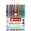 Centauro - Confezione da 10 penne gel colorate in metallo, tratto medio, 1 mm, comoda impugnatura in gomma, perfetta come materiale scolastico per scrivere e disegnare