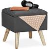 Relaxdays Sgabello con Contenitore, Rivestimento in Lino Sintetico, Gambe in Legno e Coperchio, 40x40x40 cm, Grigio