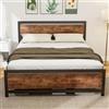 HOMCOM Telaio letto doppio acciaio doghe 200x160cm Marrone Rustico