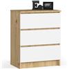AKORD | Cassettiera K60 a 3 Cassetti | Credenza Alta | Moderna Mobiletto per Soggiorno Sala da Pranzo | Comodino | Piano di lavoro in laminato | 60x77x40cm Peso 25 kg | Rovere Artigianale