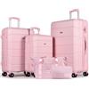 Tavoxda Set valigie 5 pezzi rigide in ABS leggere, trolley da viaggio con ruote girevoli e lucchetto TSA, 20"+24"+28", con borsone da viaggio e beauty case, rosa