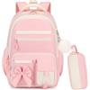 Byitin 2 Pezzi Carino Zaino Scolastico per Elementare Bambine Con Astuccio, Rosa