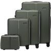 WITTCHEN Stripes Line Set valigie con beauty case Valigie da viaggio Bagaglio rigido ABS 4 ruote doppie Manico telescopico Chiusura con lucchetto Kaki