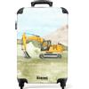 NoBoringSuitcases.com NoBoringSuitcases© Valigia Cabina Bambino Trolley Bambini Da Viaggio | 55x35x20 cm - Bagaglio A Mano Valigie Per Carry On Leggere Aereo Ruote Escavatore - Acquerello - Cantiere