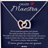 Bramart Collana Donna Maestra Regalo Insegnante Argento Idee Regali per lei Dedica Natale Fine anno scuola - Cofanetto con DEDICA incluso
