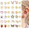 KALVICA 12 Paia Orecchini Bambina Anallergici Set Orecchini Acciaio Inossidabile | Anallergici Placcati Oro 14k Orecchini Bimba con Chiusura Piatta a Fiore Piccoli Cuore Carino Gioielli Bambina Donne Regalo