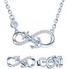 Yumilok Parure di gioielli collana e orecchini, collana con ciondolo e orecchini a forma di ancora e simbolo dell'infinito in argento 925, gioielli per donne e ragazze, zirconi, 41.5+4cm, Argento