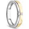 Orovi - Anello da donna bicolore in oro giallo e bianco con diamante da 0,06kt, fede nuziale in oro 14kt (585) e diamanti brillanti, Diamante