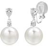 QUKE Orecchini a clip da donna con perle pendenti e zirconia cubica, placcati in argento