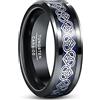 TUNGSTORY 8mm Anello di Promessa in Carburo di Tungteno di Celtico Nero da Uomo con Intarsio in Fibra di Carbonio Blu Taglia 20