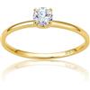 OROVI Anello Donna Oro Giallo 9KT 375, Anello Solitario con Zircone Ct 0,45, Anello Fidanzamento Elegante in Oro Vero, Gioielli Donna Fatti a Mano, Scatola Portagioie Regalo