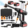 MUMIK Idropulitrice a Batteria, Idropulitrice Portatile da 60 Bar con 2*4.0Ah Batterie (IPX7), Ugello 6-in-1, Tubo 8,5M, Regolabile 3 Livelli Idropulitrice Professionale per Pulizia di Auto Giardino