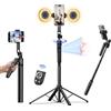 DMYWB Treppiede per selfie con tracciamento automatico del viso per iPhone con luce 71 pollici Phone Camera Treppiede Stand 360 Rotazione segue il tuo movimento con telecomando wireless per Creatore di