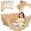 Arco Montessoriano 3 in 1 per Bambini da 18-48 Mesi Arrampicata Tavolino e Dondolo con Cuscino in Pino Color Legno