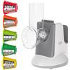 avenido Affettatrice elettrica, tritatutto per verdura, frutta, patate, formaggio, 5 accessori intercambiabili, 150 W, grattugia con occhielli grandi e piccoli, grattugia fine e grossa, purè, bianco e