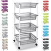 plastific Carrello Portaoggetti in Plastica con Ruote Carrello da Cucina di Utilità Cestello Portaverdure Cesto di Frutta Scaffale d'Angolo Per (A 4 Livelli - Argento)(4T)
