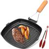 VEGOATY 28 × 28 cm Bistecchiera con manico pieghevole in legno, antiaderente rivestita in pietra, bistecca rettangolare con pinza in acciaio inox, per tutti i piani cottura, facile da pulire