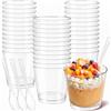 Zippicks 50 Pezzi tazze bicchieri da dessert con Cucchiai, 200 ml/6.5oz Finger Food Contenitori Riutilizzabili Circolare Trasparenti per Budini, Mousse, Gelati, Compleanni, Matrimoni