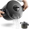 BAKAJI Pentola Scolì da 22 cm con Scolapasta Integrato, Coperchio Autobloccante, Manici Mobili ed Ergonomici, Antiaderente in Alluminio, Colore Grigio, Ideale per Pasta e Spaghetti