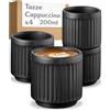 Cosumy Set 4 Tazze Cappuccino Nere - Tazzine Caffe Particolari 200 ml