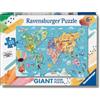Ravensburger - Puzzle Mappa del mondo, Collezione 125 Giant Pavimento, 125 Pezzi, Età Raccomandata 6+ Anni