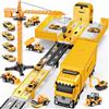 Naxudcoo Giocattoli per Bambini Maschi 3-8 Anni: Camion Giocattolo con Catapulta e Pista Pieghevole, Container Cantiere con Gru e 6 Veicoli da Lavoro, 4 Auto da Corsa, Regalo Educativo Compleanno per Bambini