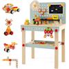 HOMASIS Banco degli Attrezzi Bambini in Legno, Officina Meccanica con Set di Utensili e Spazio di Stoccaggio, Tavolo da Lavoro Educativo per Bambini dai 3 Anni in Su, 54 x 30 x 83 cm (Blu)