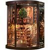 MAKEASY Book Nook, kit libreria, puzzle in legno 3D fai da te, con luce e | Libreria storica, 356 pezzi, illuminazione touch, protezione antipolvere in acrilico, circa 13,5 x 16,5 x 21 cm