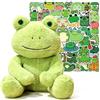 GVMJHYK Rana di Peluche, Divertente Giocattolo Rana Verde, Bambini Rana Peluche, Giocattolo a Forma di Animale Carino con 50 Adesivi, Regalo di Compleanno Decorazione per la Casa - 25CM (frog)