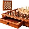 MZSX Set di scacchi internazionali di alta qualità, cassetto, scacchi medi due in uno, legno massiccio magnetico, regalo decorativo