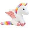 Mislaxy Unicorno Peluche Arcobaleno Multicolore Unicorno Pegasus Kawaii Morbido Bambola Dettagliato con Ali di Corno e Coda Arcobaleno Regalo Compleanno Natale, 23CM (Bianca)